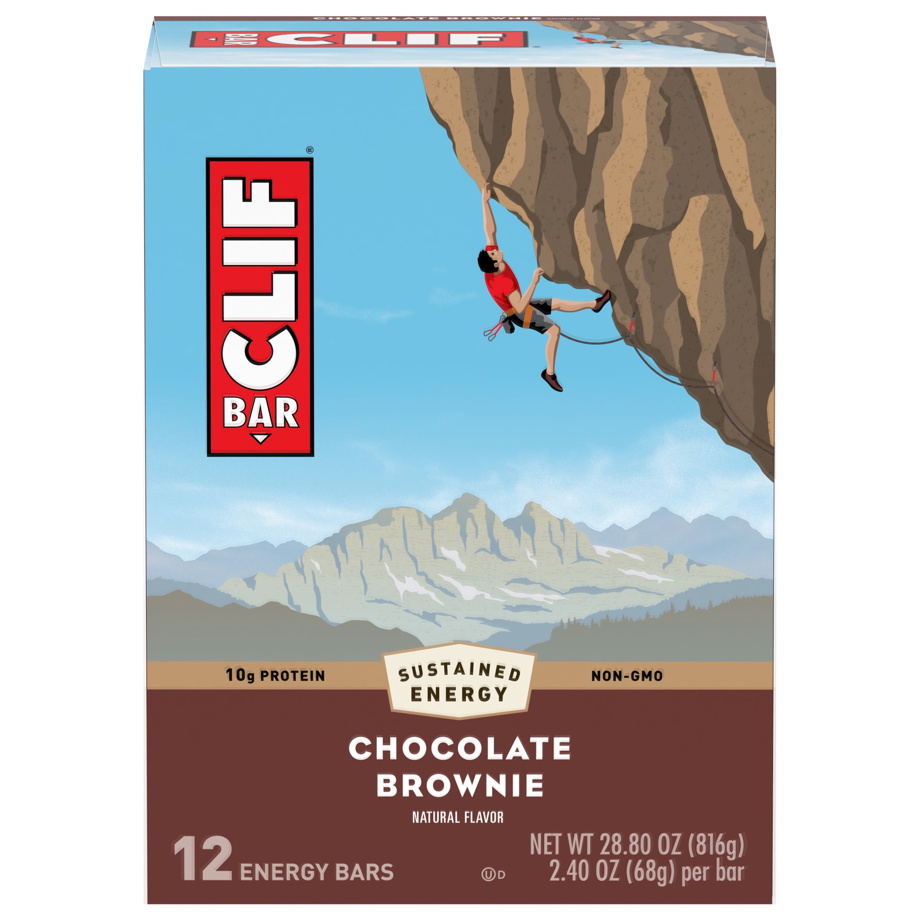 CLIF BAR Energy Bars, Chocolate Brownie, 10g Protein Bar, 12 Ct, 2.4 oz (Packaging May Vary)