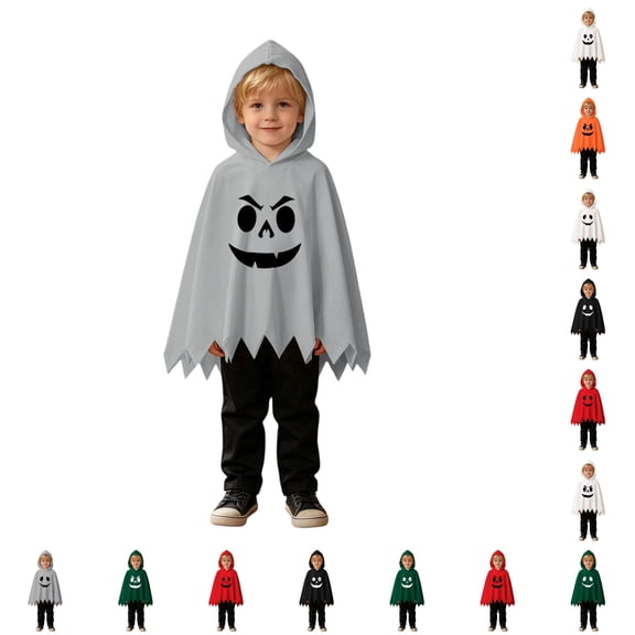 Kids Boy Girl Ghost Costume 2 Piece Soft Halloween Hooded Cloak Black Pants Kids Halloween Costumes