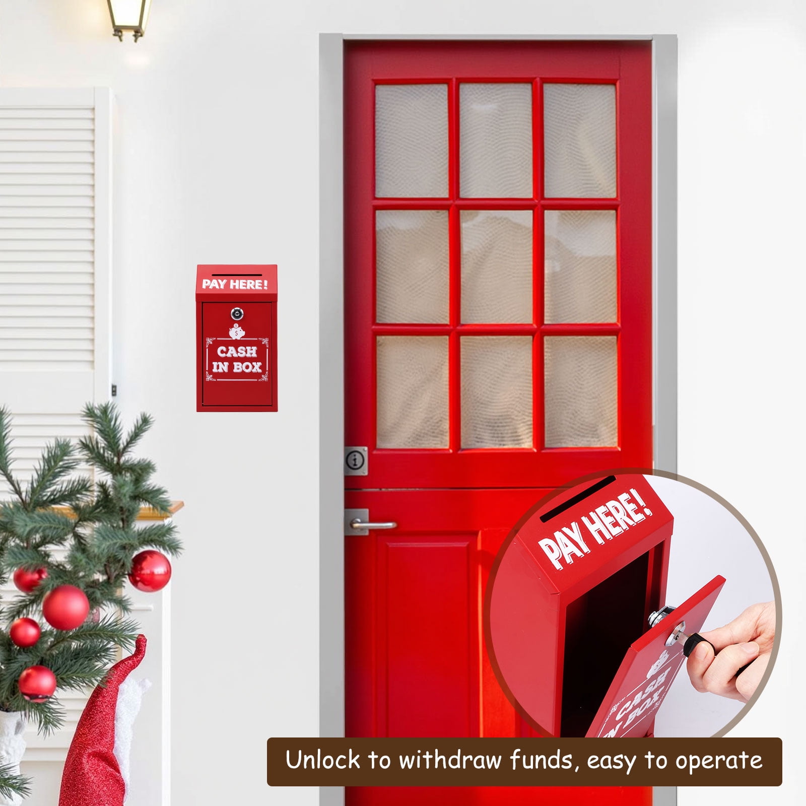 Metal Donation Box with Key Lock Rustproof Cash Drop Box with Top Slot Wall Mounted with 2 keys for Business Home Office Outdoor