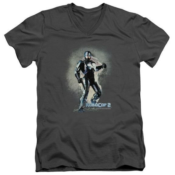 Robocop Break On Through Adult V-Neck T-Shirt Charcoal