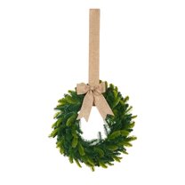 BinKFF Christmas Mini Wreath for Cabinet, Artificial Snowy Cedar Garland with Plaid Ribbon, Small Xmas Hanging Wreath for Kitchen Cabinets, Windows, Doors, Farmhouse Holiday Decor