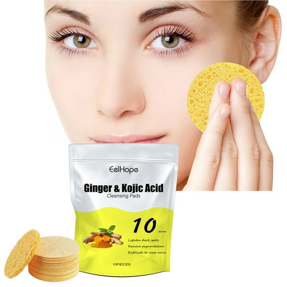 Fiudx Discos de Cúrcuma, Esponja Limpiadora Facial Suave, Disco Exfoliante En Ácido Kójico, Limpiador Facial Reutilizable, Desmaquillaje Diario, Cuidado de Piel Sensible, 10 Unidades Incluidas