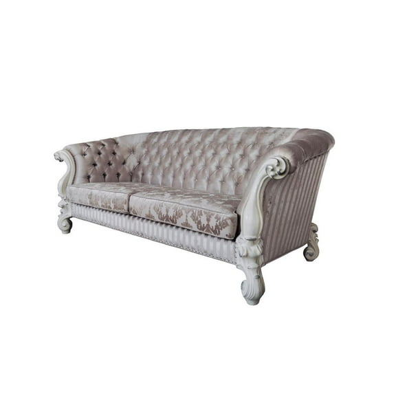 99" Ivory Velvet And Bone Sofa With Seven Toss Pillows