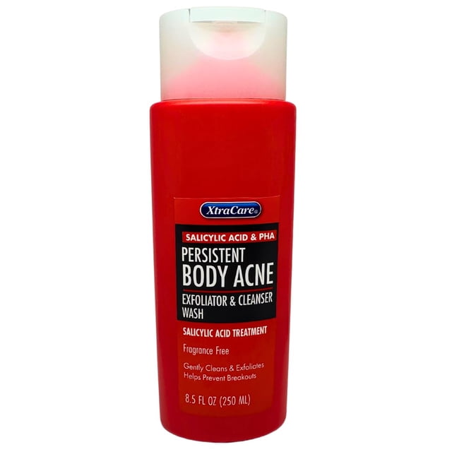 XtraCare Exfoliante y limpiador corporal persistente para el acné, gel de baño sin fragancia, 8.5 oz