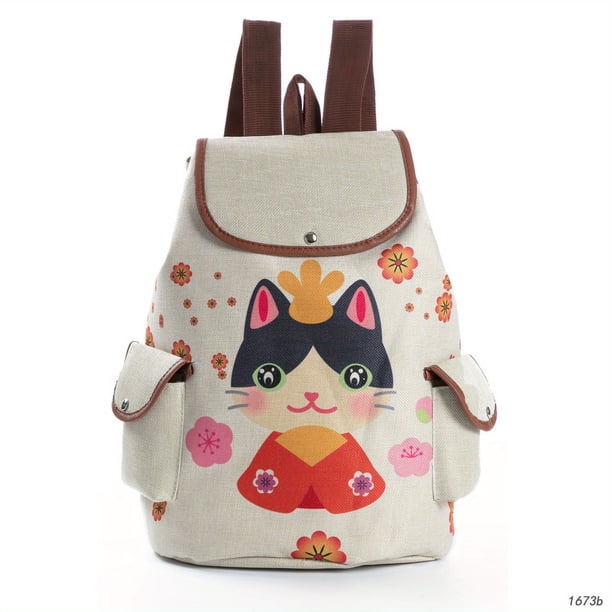 Mochila Con Estampado De Gato De Dibujos Animados Kawaii, Bolsa De Viaje De Almacenamiento Informal, Mochila Escolar Que Combina Con Todo