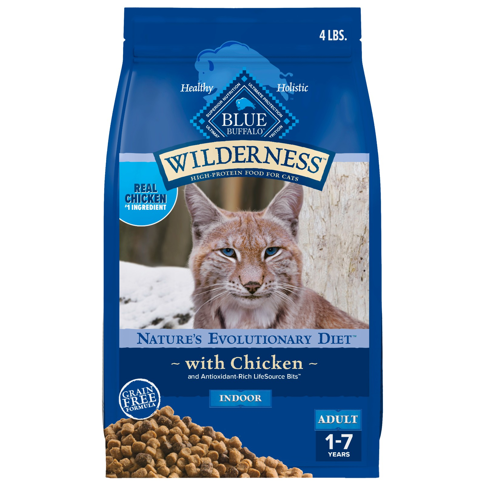 Blue Buffalo Wilderness Natural High-Protein, Grain-Free Dry Cat Food, Chicken, 4-lb. Bag