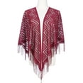 thumbnail image 2 of INSPIRE CHIC Shawls and Wraps for Evening Dresses, Lace Mesh Fringe Triangle Scarves for Wedding Formal Party 70.9"x27.6" Wine Red, 2 of 5