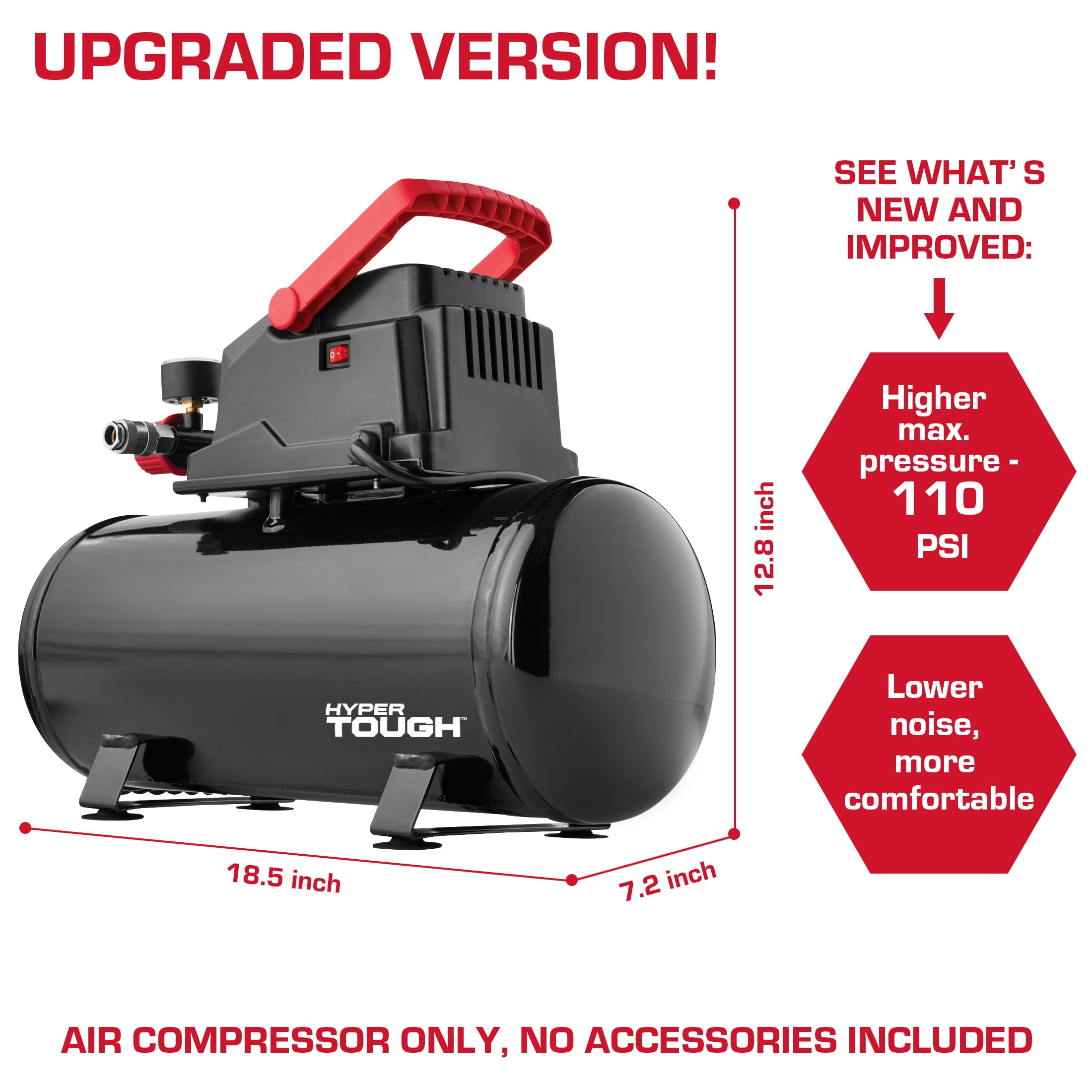 Hyper Tough 3-Gallon Oil-Free Portable Air Compressor 110 Psi, Air Compressor only