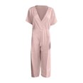 thumbnail image 4 of Fesfesfes Jumpsuit for Women Solid Color V-Neck Romper Casual Broad Legs Chiffon Jumpsuit Body Suit, 4 of 6