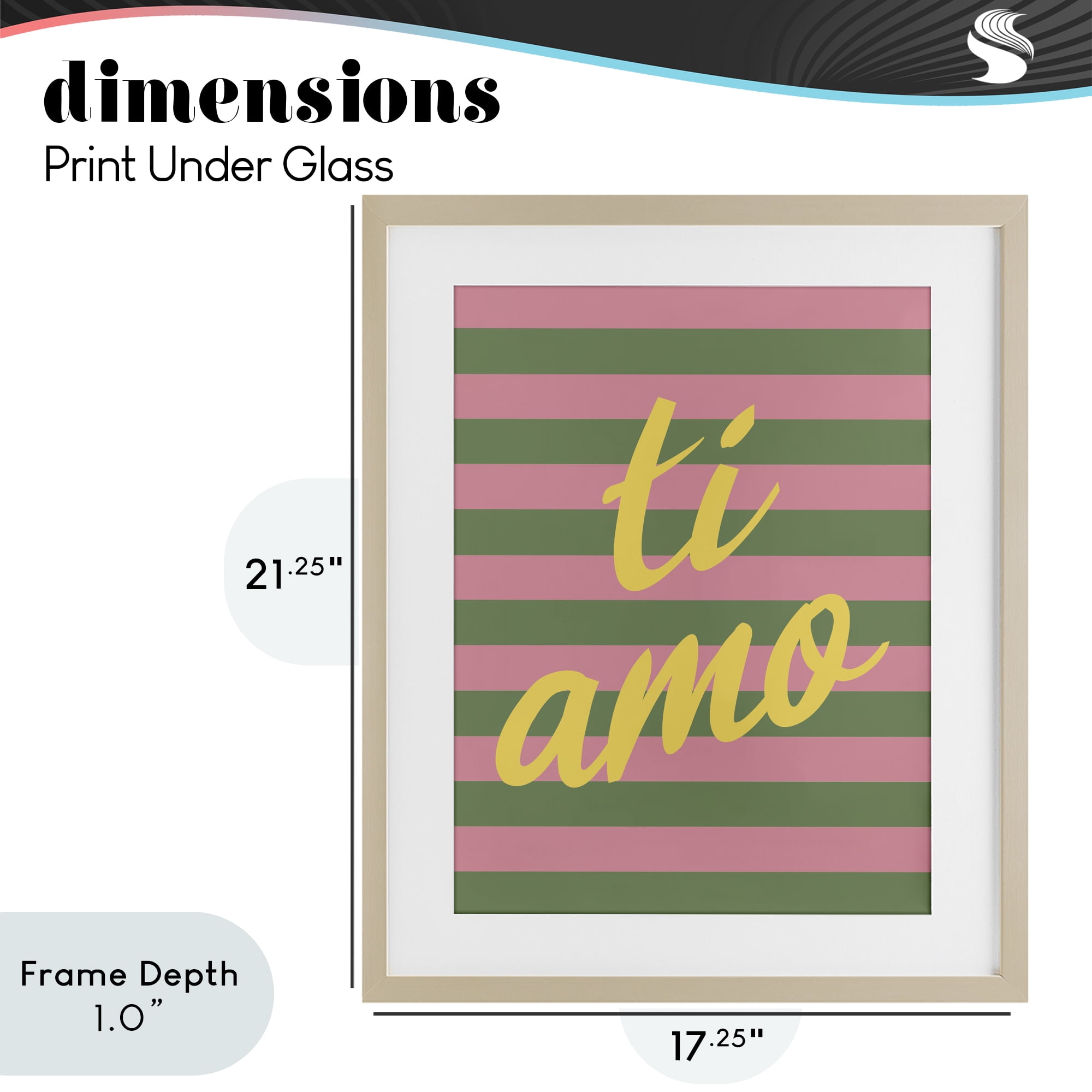 Stupell Industries Ti Amo Pink Green Stripes Birch Framed Print Under Glass, design by SD Graphics Studio
