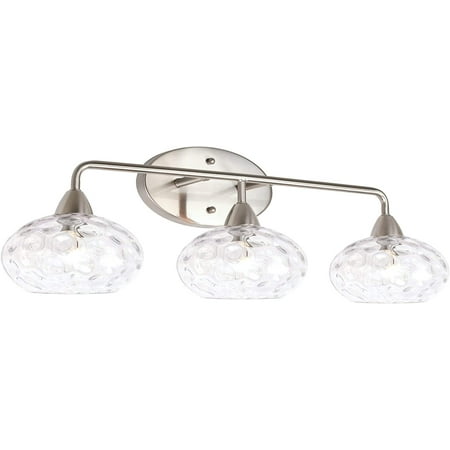 

GEDUBIUBOO Marina 26 Modern 3-Light Vanity/Bathroom Light + Hammered Glass Shades Brushed Nickel Finish