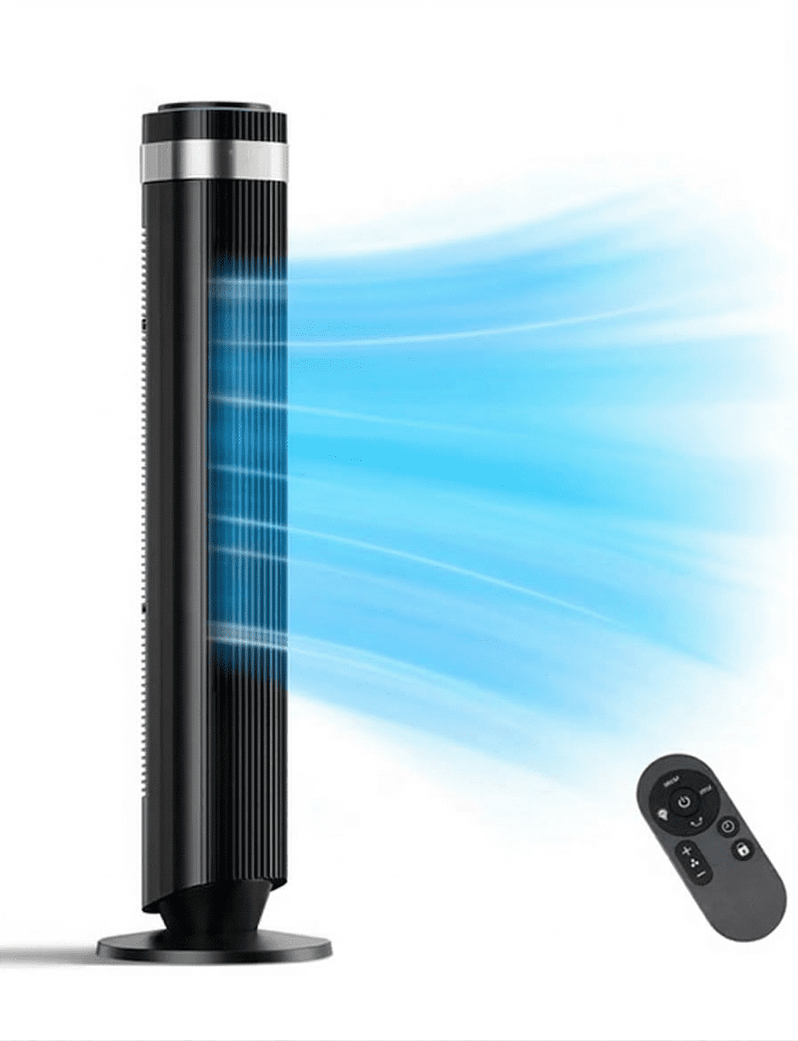 35" Bladeless Tower Fan - Ultra-Quiet 28dB for Bedroom Sleep 25 ft/s High Velocity Cooling w/ Remote 64° Wide Oscillation, 12H Timer, 5 Speeds, 4 Modes LED Display Standing Floor Fan - Black