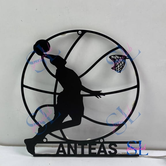 Shinelab Basketball Metal Wall Art LED Light, Basketball Player Sign Home Decor, Basketball Lover Gift, Basketball Decor, Basketball Sport Metal Sign 2950