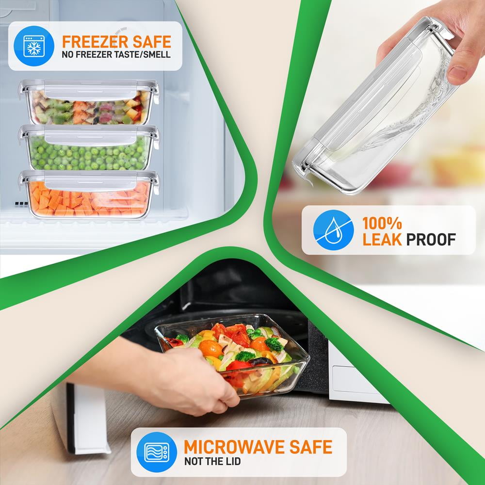 NutriChef 10-Piece Glass Food Containers - Stackable Superior Glass Meal-prep Storage, (Gray)