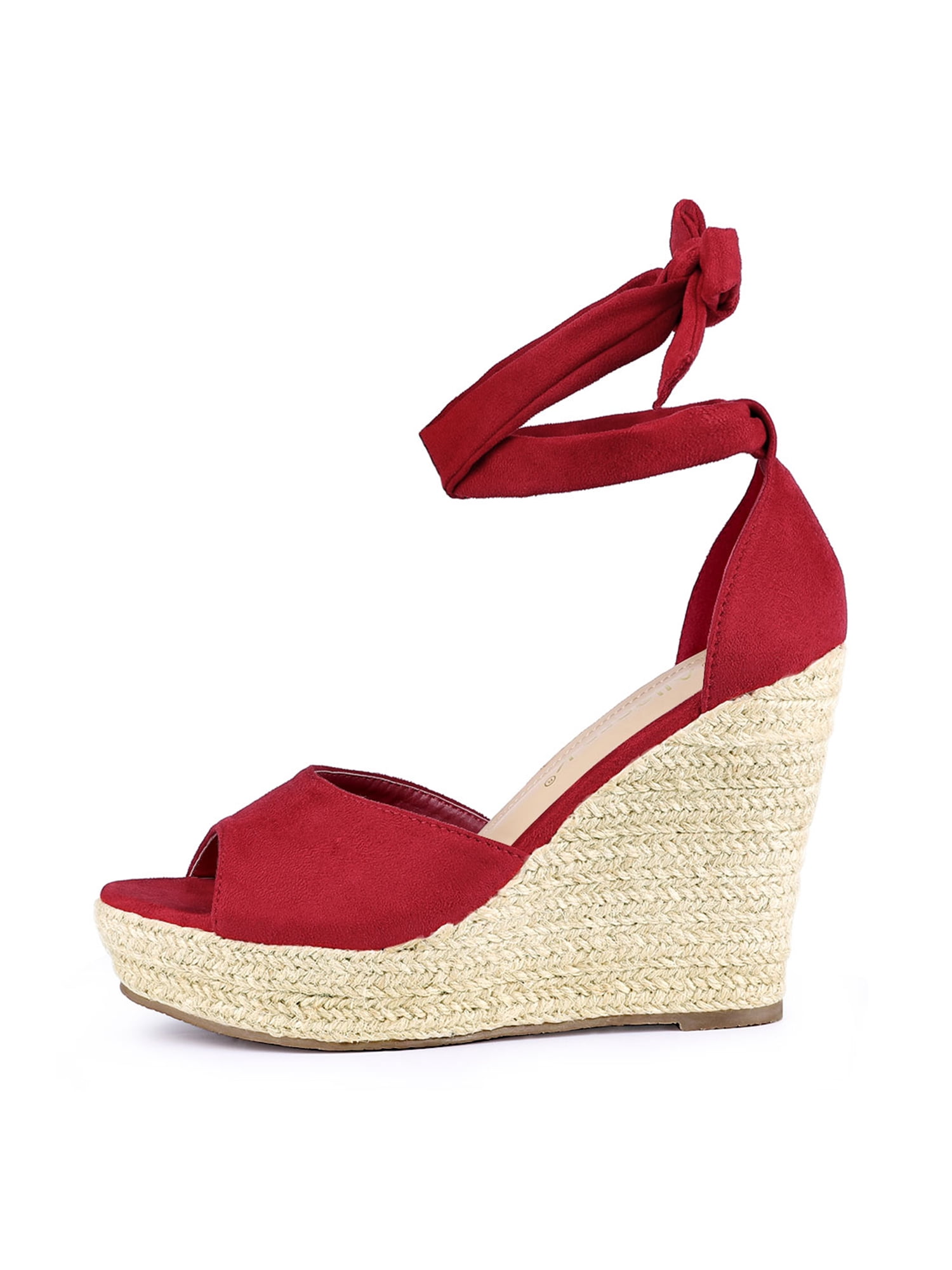 DARING DIVA Women's Espadrilles Tie Up Ankle Strap Wedges Sandals Red 9