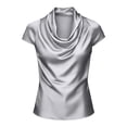 thumbnail image 3 of Ahabrexf Summer Short Sleeve Tops for Women Polyester V Neck Casual Blouse Solid Regular Length, 3 of 6