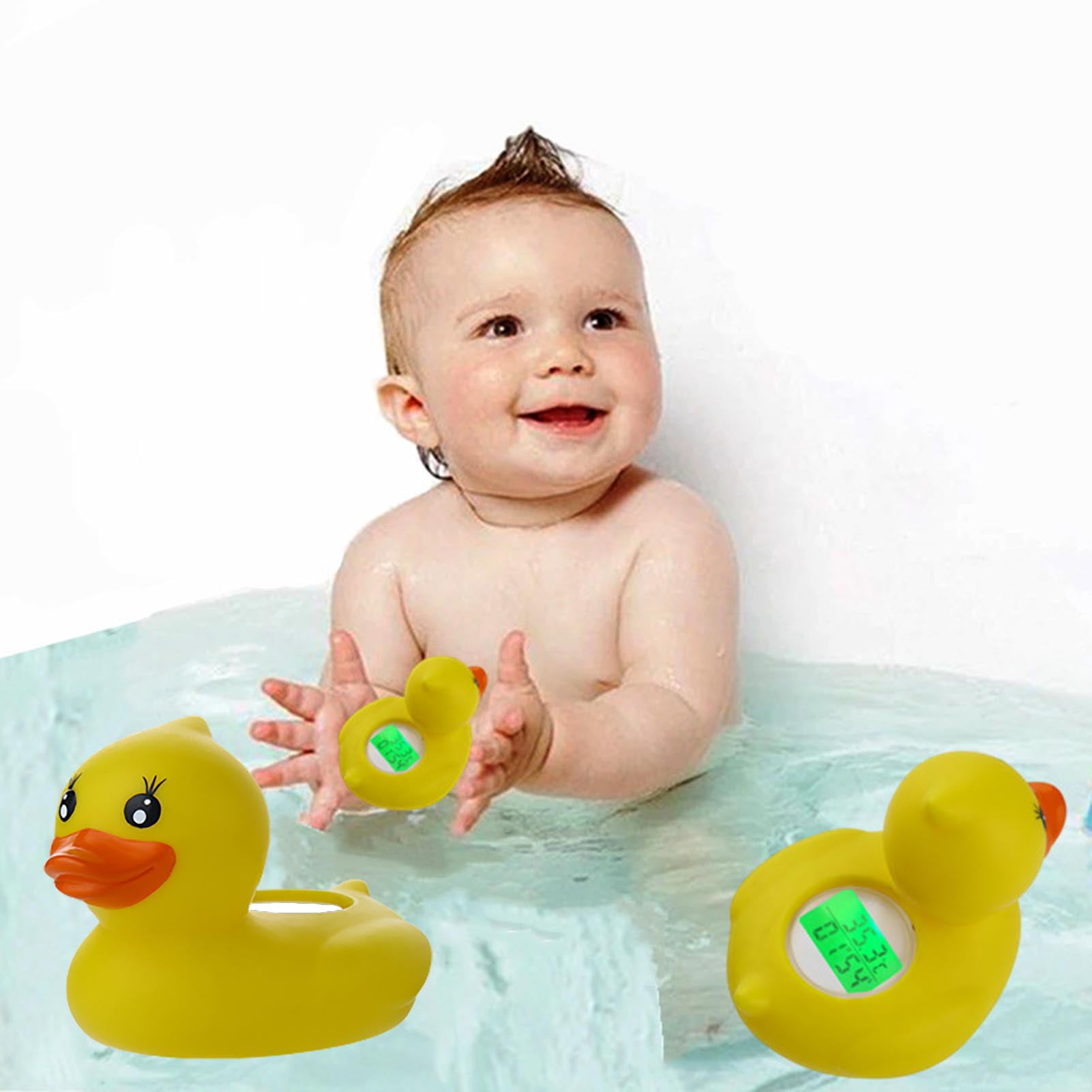 Conditiclusy 1 Set Water Thermometer Temperature Alarm 3color Light Floating Duck Thermometer