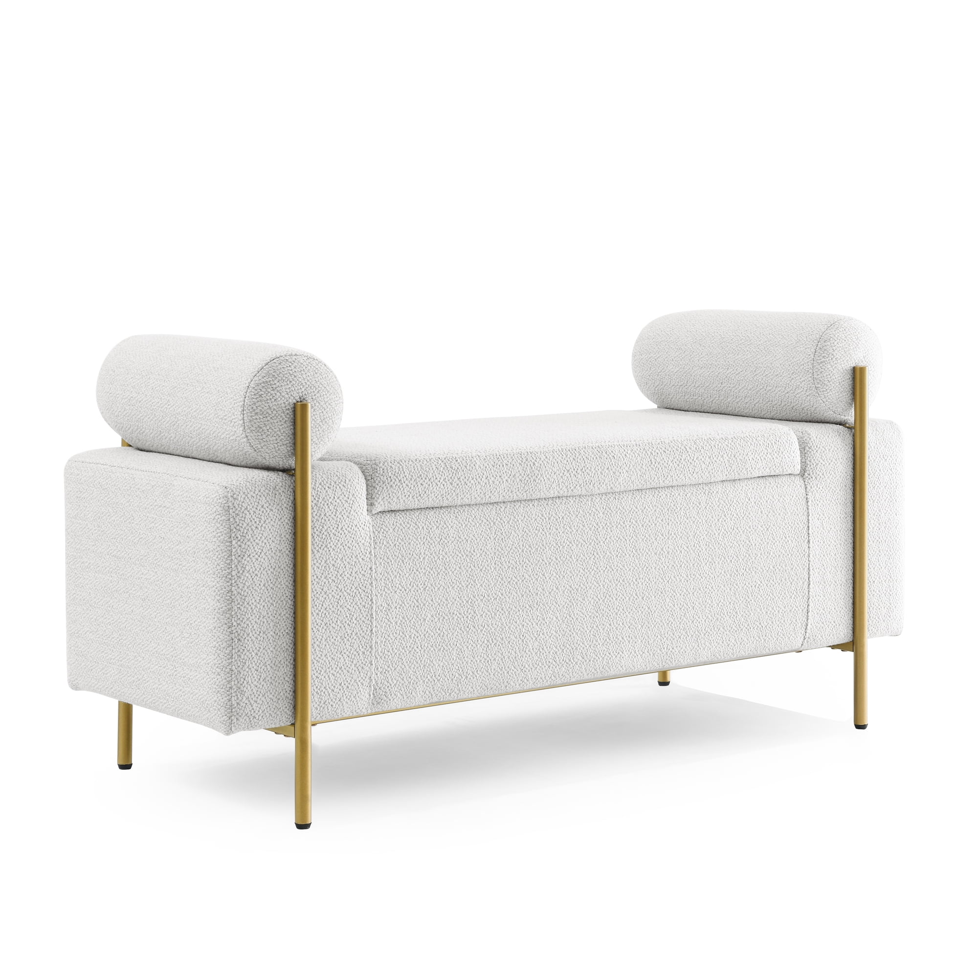 Gewnee Multifunctional Storage Bench - Soft Linen Cushion, Sturdy Iron Legs, White - Ideal for Window Seats & Ottomans