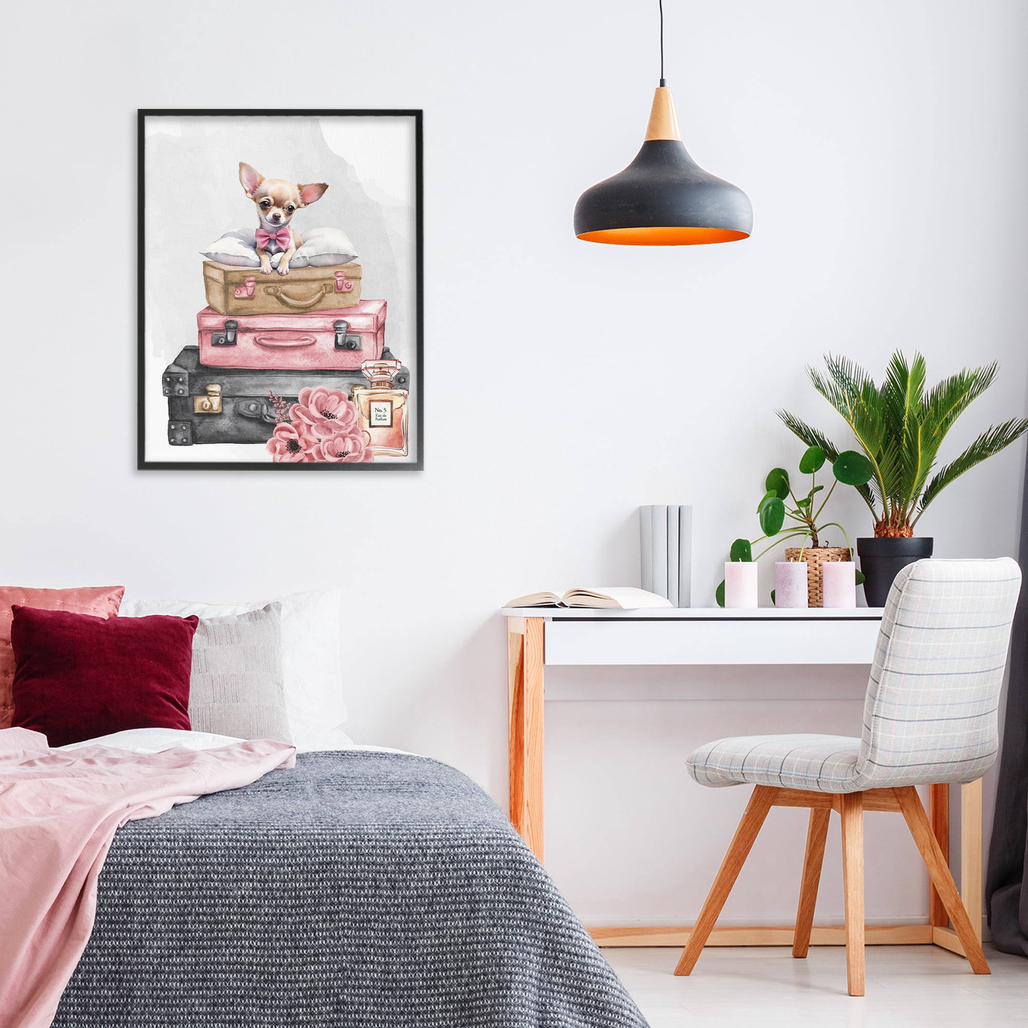 Stupell Industries Trendy Pup Travel Black Framed Giclee Art, design by Kim Allen
