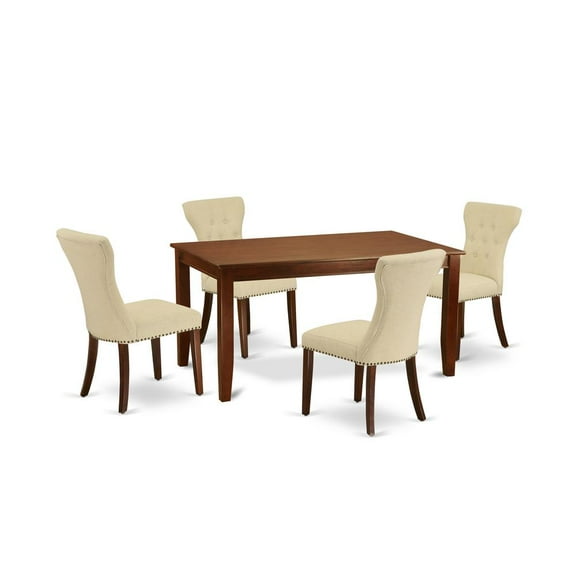 East West Furniture Dining Room Set Mahogany, DUGA5-MAH-32