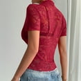 thumbnail image 5 of Hopshose Summer Women's Lace Floral Trim Short Sleeve Semi Sheer Top, 5 of 9