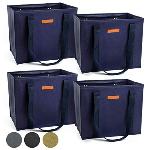 Gramercy Kitchen Reusable Grocery Bag WASHABLE Collapsible Shopping Box  Tote Bags with Reinforced Bottom (Navy Blue, 4)