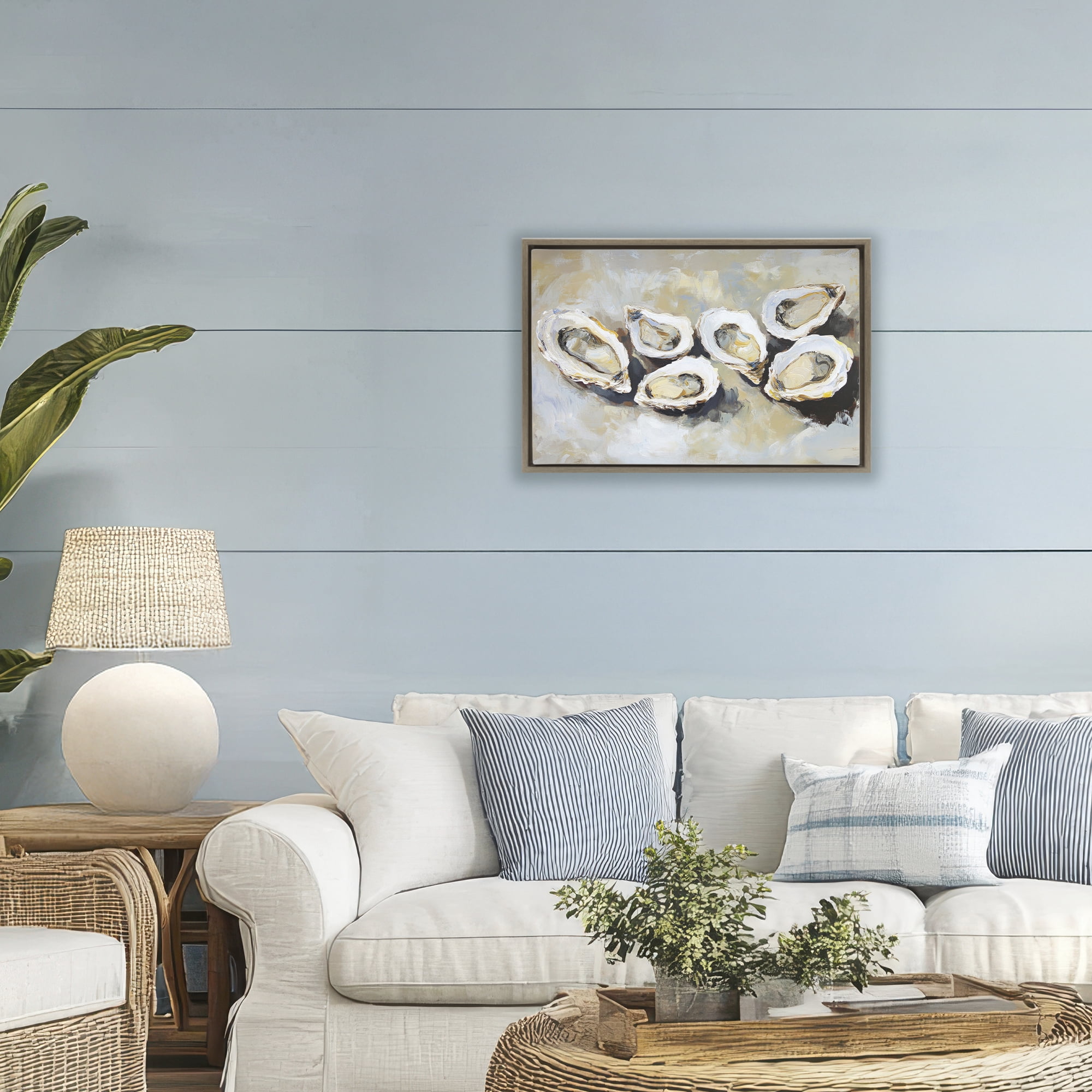 Stupell Industries Line of Oysters in Neutrals Brown Framed Floater Canvas Wall Art, design by Sisi and Seb