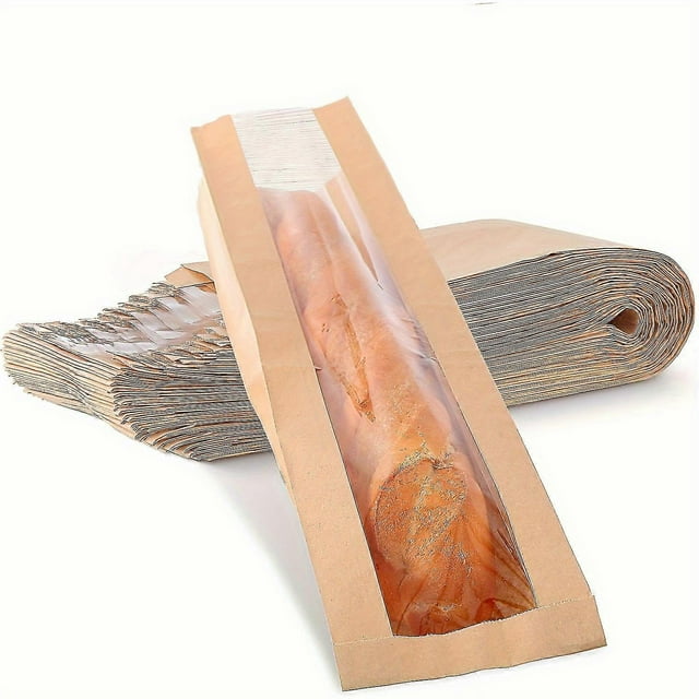 50 bolsas de papel para pan con ventana para pan casero, bolsas de baguette marrón kraft para guardar pan, bolsas largas para pan francés, embalaje para pan y galletas.