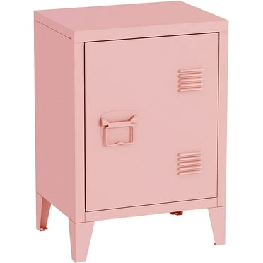 Nightstand Modern End Side Table Steel Bedside Storage Cabinet with Shelf Easy Assembly for Living Room Bedroom (Pink)