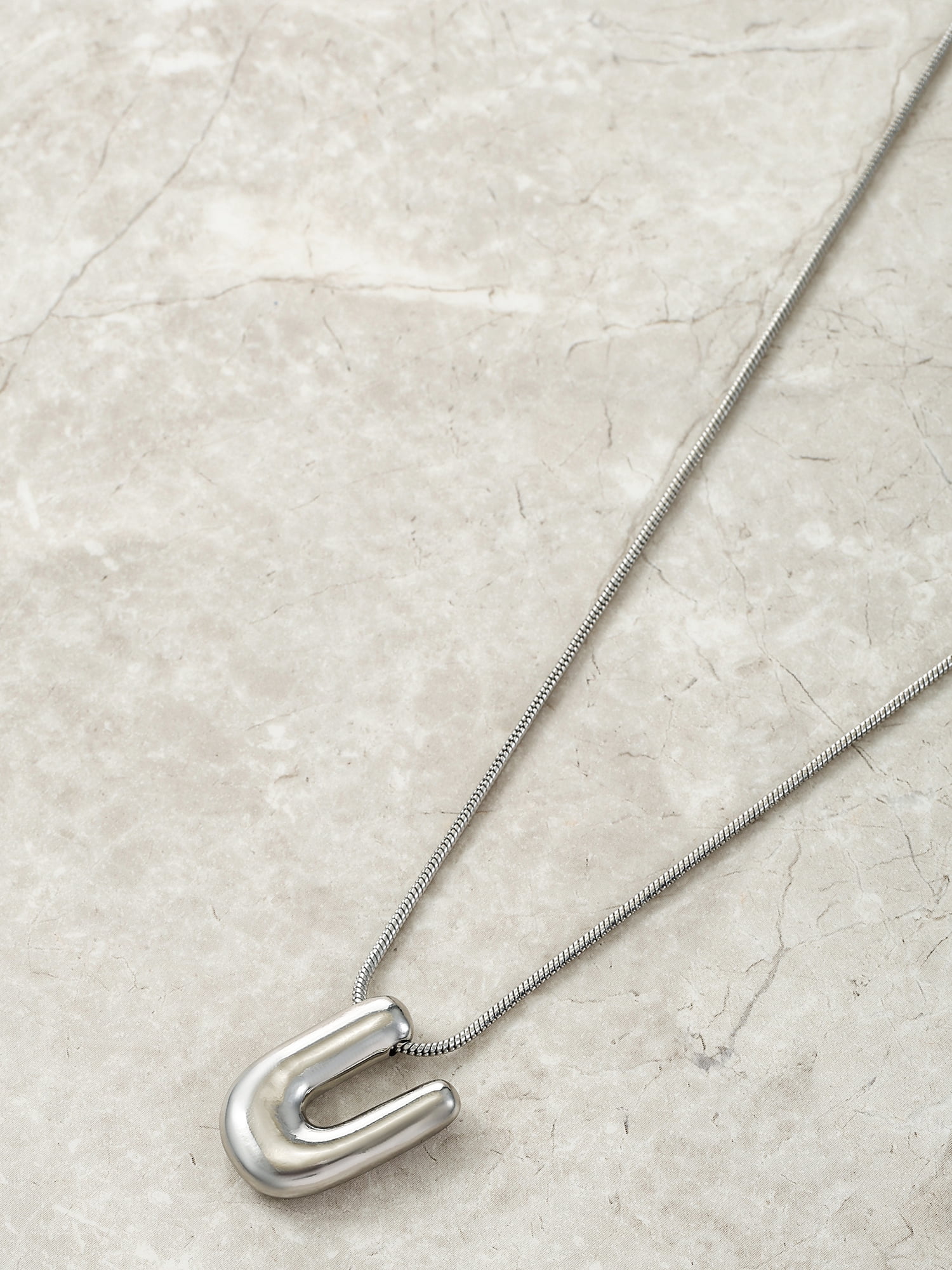 No Boundaries Silvertone Initial Bubble Letter Necklace, 1 Piece, Letter U