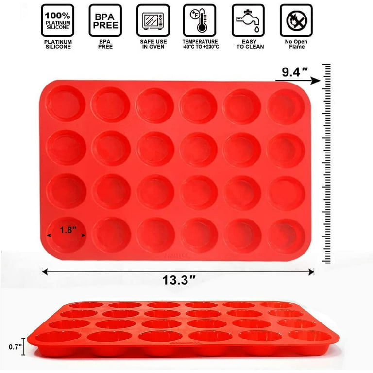 Bomutovy Silicone Mini Muffin Pan Silicone Molds, 1 Pack Silicone Mini Cupcake Pan with 24 Cups Muffin Tin (Red), Size: 13.25 x 9.5 x 1