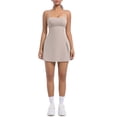 thumbnail image 3 of JGGSPWM Womens Square Neck Tennis Dress with Shorts Spaghetti Strap Backless Workout Side Slit Athletic Dresses Yellow M, 3 of 8