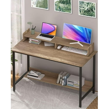 "HomCom 88"" 2-Person Desk, Easy Assemble, with Bookshelf, Double ...