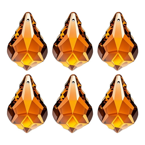 Uxcell K9 Crystal Pendants Teardrop Beads, 6 Pack 38mm Chandelier Prisms Parts Hanging Leaf Beads DIY Lamp for Arts Crafts Decoration, Amber