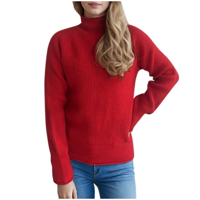 GigrtiJin Chandail Ample pour Femmes Manches Longues Col Roulé Chandails Couleur Unie Confortable Chaud Léger Hauts