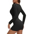 thumbnail image 4 of INSPIRE CHIC Women's Long Sleeves Shapewear Tummy Control Front Zipper Ribbed Boyshorts Leotard Jumpsuit L Black, 4 of 5