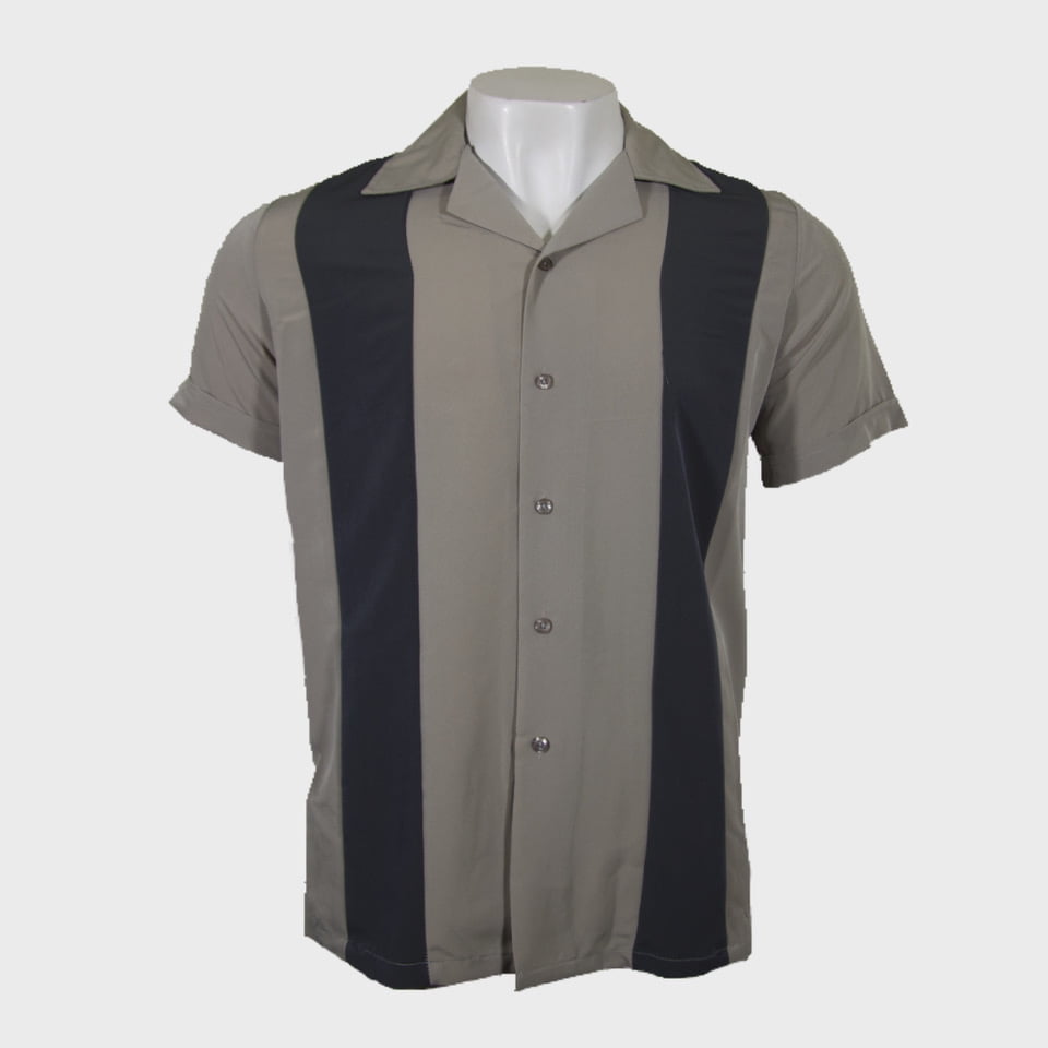 Mens Retro Classic Charlie Sheen Two Tone Guayabera Bowling Casual Dress Shirt 