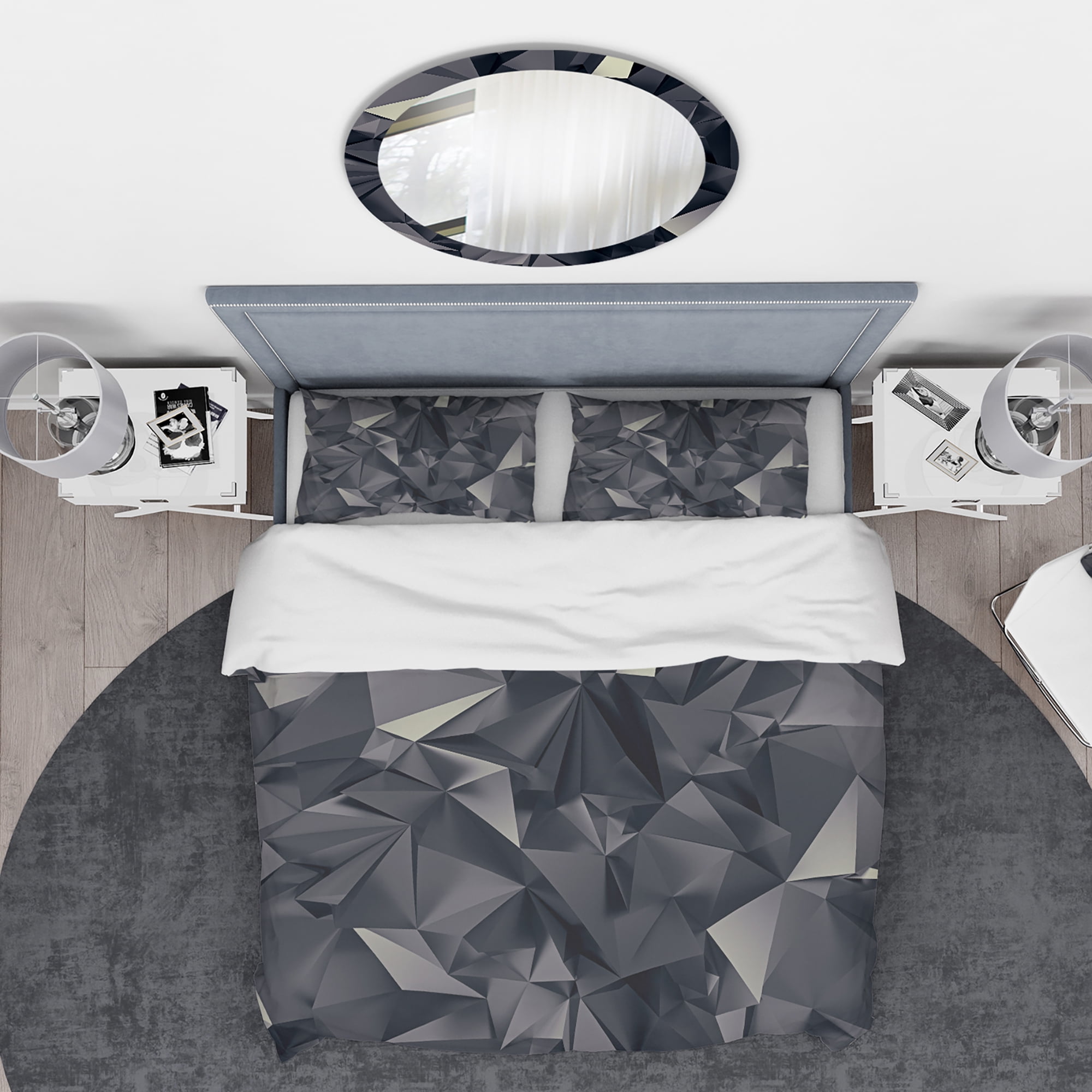 Designart 'Geometric Triangular Shades of Black' Modern & Contemporary Duvet Cover Set