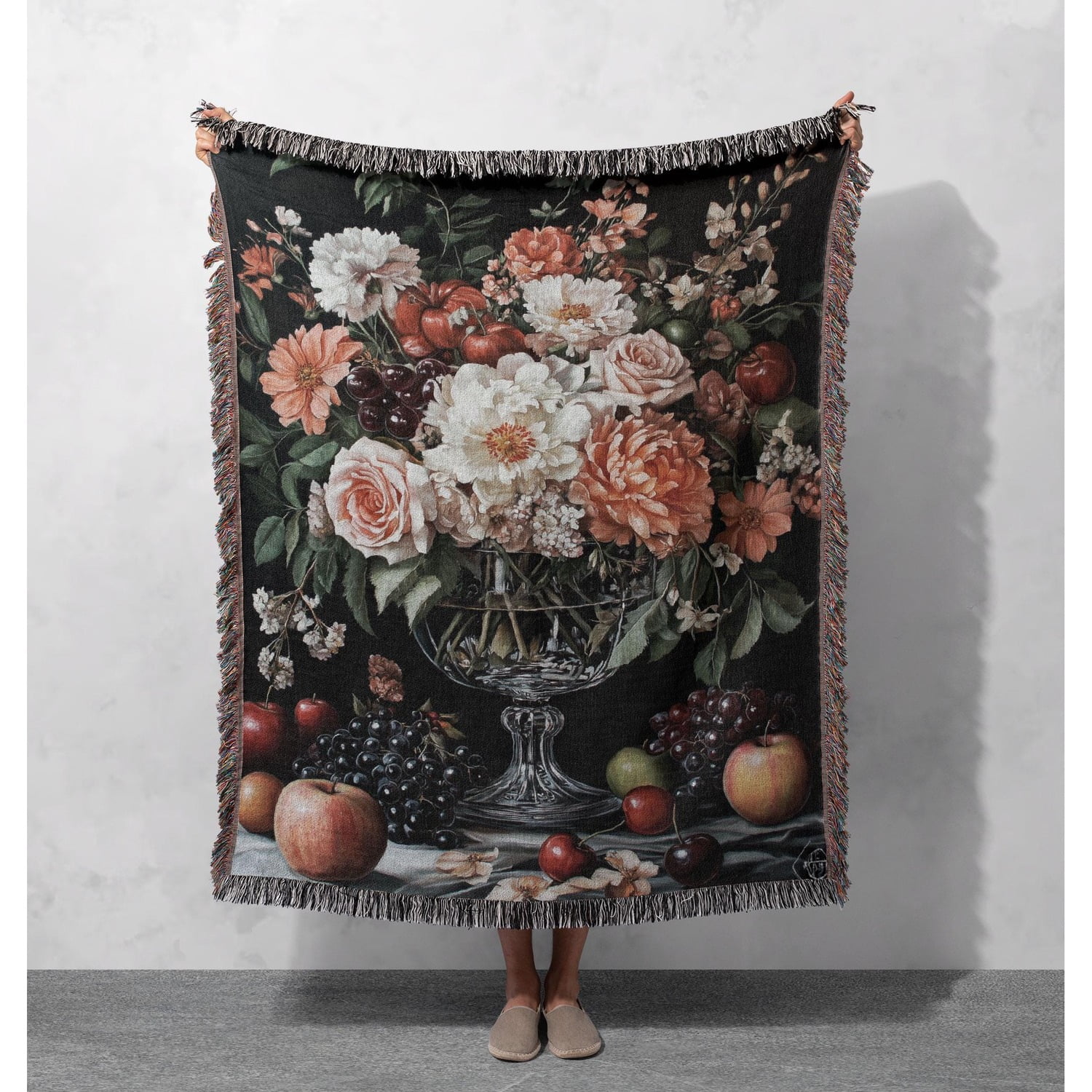 Vintage Still Life Classic Woven Throw Blanket 100% Cotton with Fringed Edges 60 x 50 in Home Decor