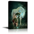 thumbnail image 1 of wall26 Canvas Prints Wall Art - A Girl and a Unicorn Watching Fireflies at a Pond | Modern Wall Decor/Home Decoration Stretched Gallery Canvas Wrap Giclee Print. Ready to Hang - 32" x 48", 1 of 3