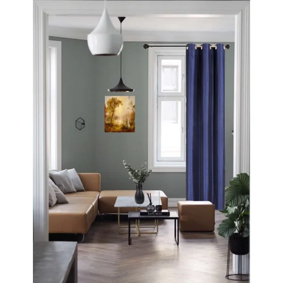 Gorgeous Home Linen (#32) Hotel Quality Silver Top Grommet Faux Silk Navy Blue Thermal Foam Lined Heavy Thick Window Curtain 108" Length (1-Piece)