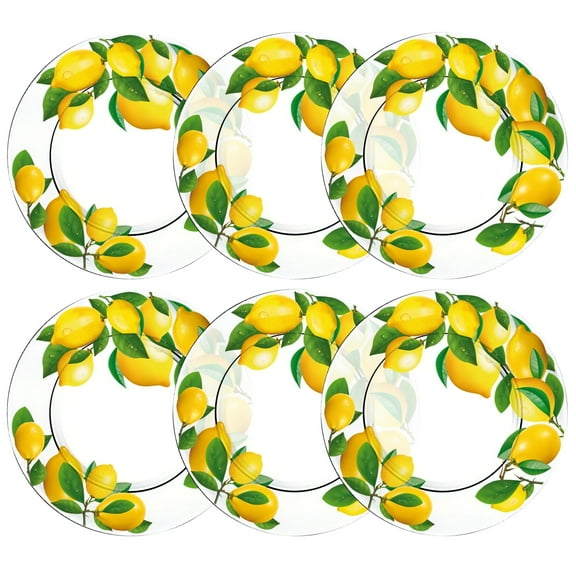 STP GOODS Lemons Glass Dessert Plate Set of 6 Pcs 7.5" (19 cm) Glass Appetizer Plate Set Service for 6 Salad Plates, Clear Yellow Green