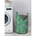 thumbnail image 3 of Feather Laundry Bag, Rhythmic Curved Ornaments of Abstract Bird Feather Illustration Print, Basket with Handles Drawstring Closure for Laundromats, 13" x 19", Laurel Green Multicolor, by Ambesonne, 3 of 4