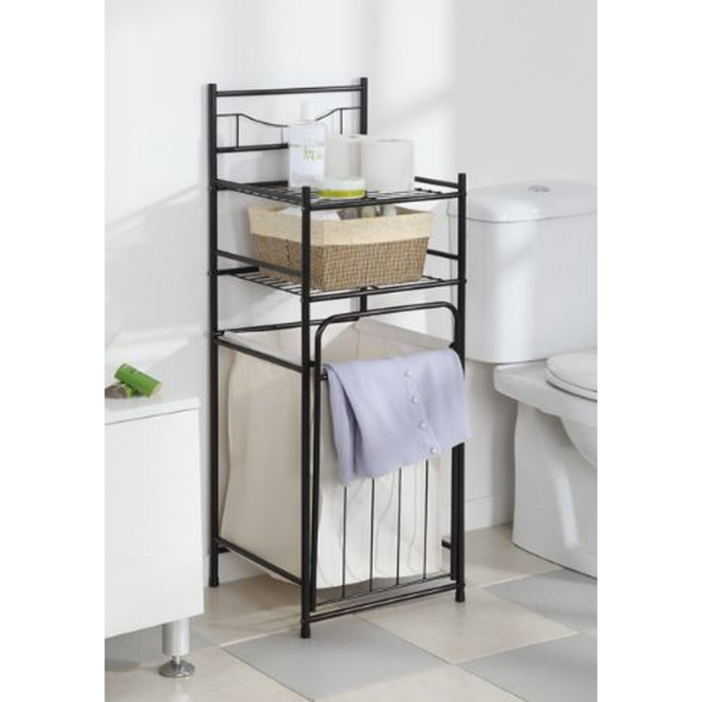 Mainstays 2Shelf Bathroom Storage Tower with Hamper, Oil Rubbed Bronze