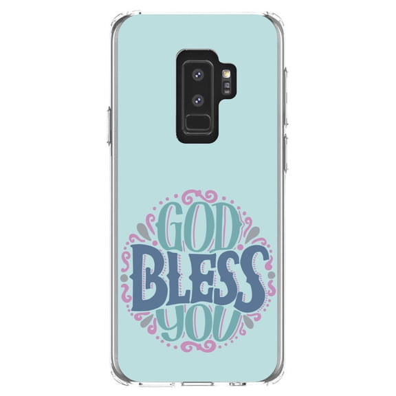 DistinctInk Clear Shockproof Hybrid Case for Samsung Galaxy S9  PLUS (6.2" Screen) - TPU Bumper, Acrylic Back, Tempered Glass Screen Protector - God Bless You - Circle Floral