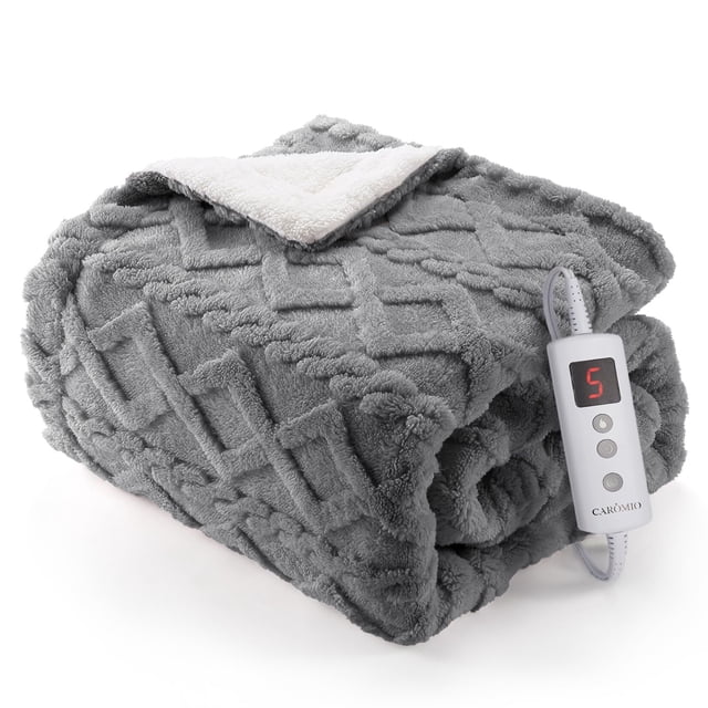 Bingirl ETL-Certified Washable Fast-Heating Throw Blanket: Thick Tufted Sherpa with 10 Heating Levels and 10 Time Settings
