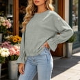 thumbnail image 5 of Womens Crewneck Sweatshirt Long Sleeve Ruched Ruffle Cuff Cropped Pullover Loose Fit Casual Fashion Sweatshirt, 5 of 7