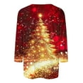 thumbnail image 4 of Cavosen Christmas Womens 3/4 Sleeve Tops Tunic Red Sparkling Xmas Cute Tree Print Tops Pullover Round Neck Blouse Casual Funny Shirts Festival Holiday Workout Winter Clothes, 4 of 5