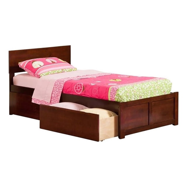 Leo & Lacey Lit Plateforme de Rangement Urbain Transitionnel en Bois Massif, Format Simple, Noyer