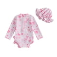 thumbnail image 3 of Okbabeha Baby Girls One Piece Swimsuit Zip Rash Guard with Hat Set Swimwear Ruffled Newborn Bathing Suit, 3 of 8